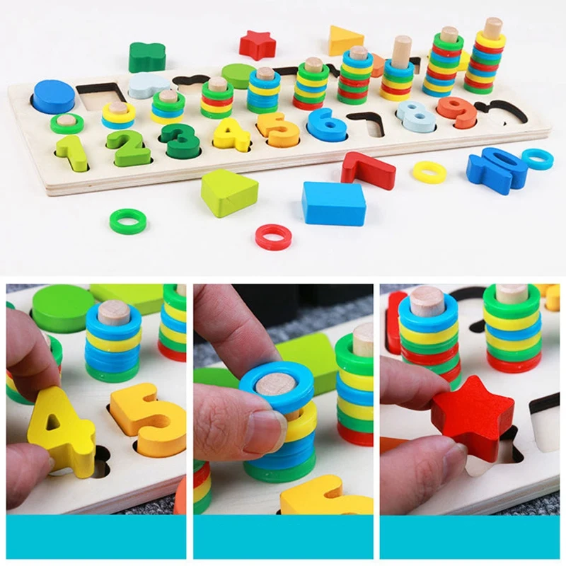 

Wooden Three-In-One Digital Shape Matching Cognitive Logarithmic Board Early Childhood Education Puzzle Puzzle Toy