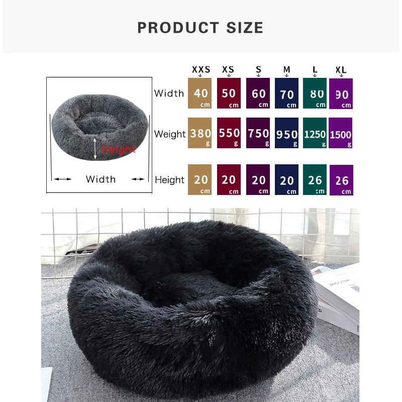 

Round Dog Cat Bed Pet Beds Sofa Couch for Dogs Cats Sleeping House Fluffy Comfortable Kennel Products Super Soft Warm Long Plush