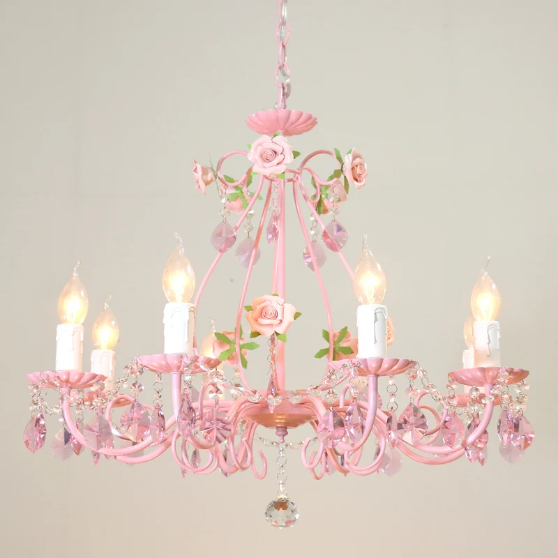 Бесплатная доставка Цветочная люстра Lustre Light 8arms розовая роза светильник E14 D66cm