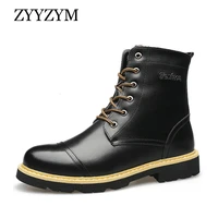 zyyzym winter mens boots plush keep warm british style leather high top round head fashion motorcycle boot