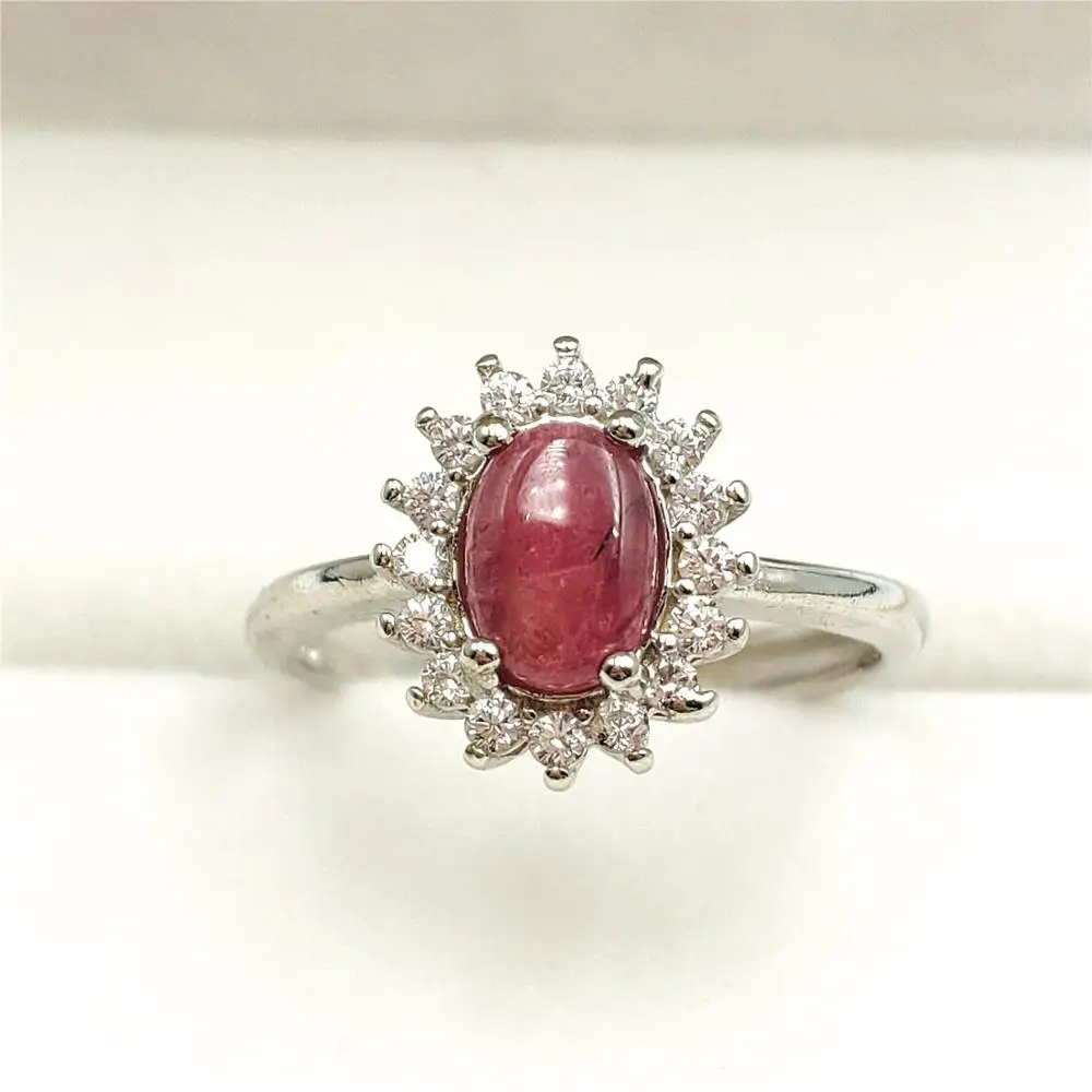 Подлинное натуральное красное розовое турмалиновое овальное кольцо с