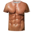 Футболка мужская с 3D-принтом, круглый вырез, короткий рукав, фальшивые мускулы на груди, Повседневная Дамская рубашка в стиле Харадзюку, 2020