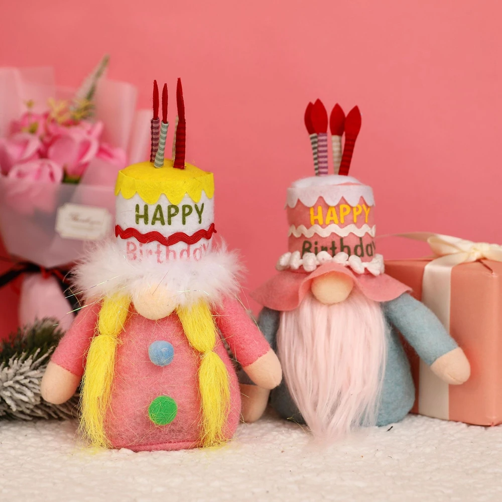 

Happy Birthday Gnomes Doll Handmade Scandinavian Plush Faceless Doll Oranment Party Hat Birthday Gift For Lover Desktop Decor
