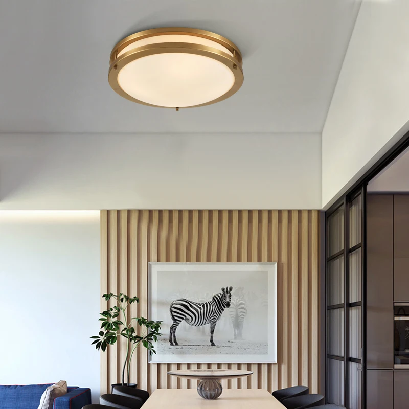 

Postmodern bedroom study ceiling lamp Hong Kong style light luxury balcony aisle corridor simple creative copper lamp