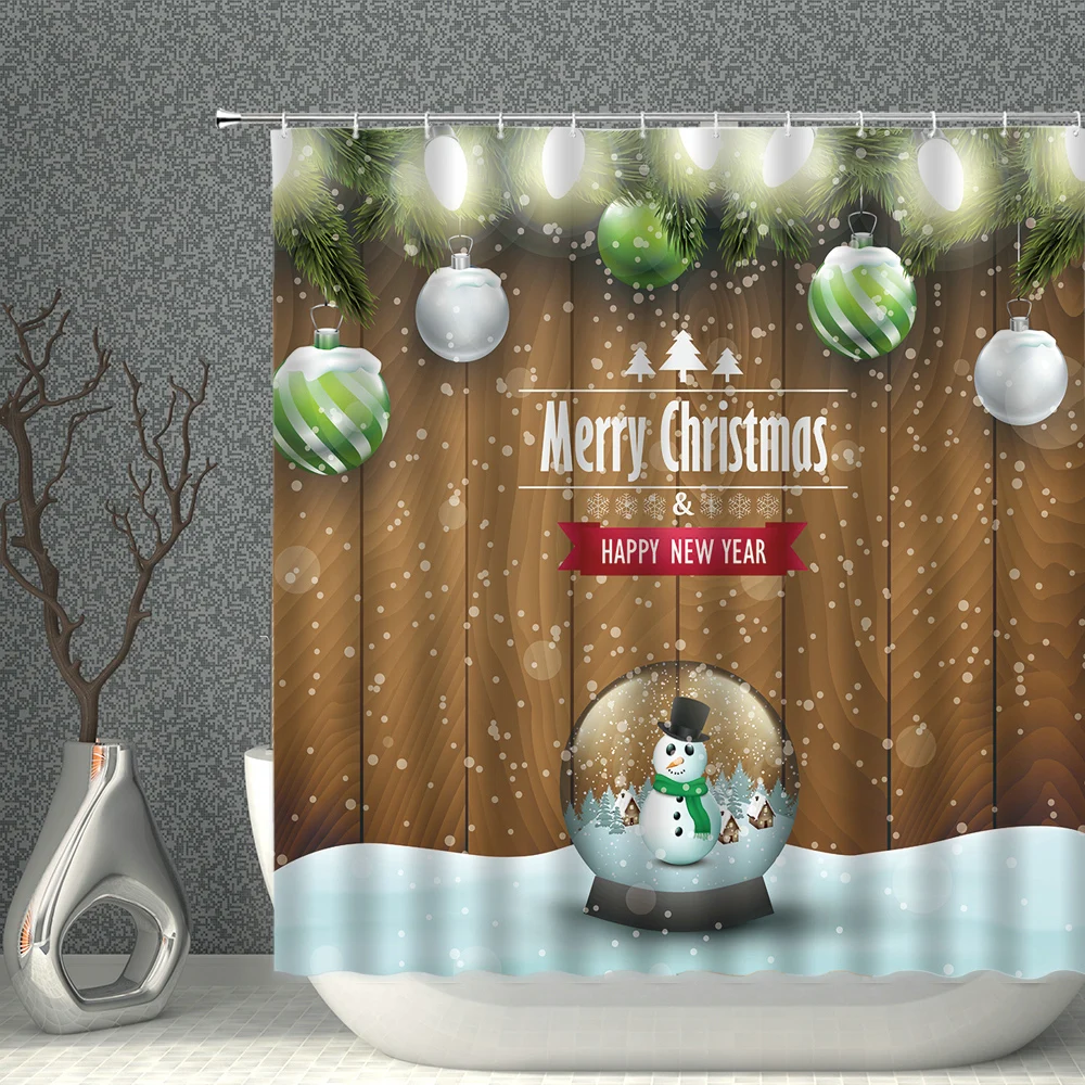 

Merry Christmas with Elegant Snowman Shower Curtains Waterproof Polyester Fabric Bath Curtain for Bathroom Decor with 12 Hooks