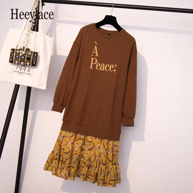 Женское свободное шифоновое лоскутное платье большого размера с оборками и