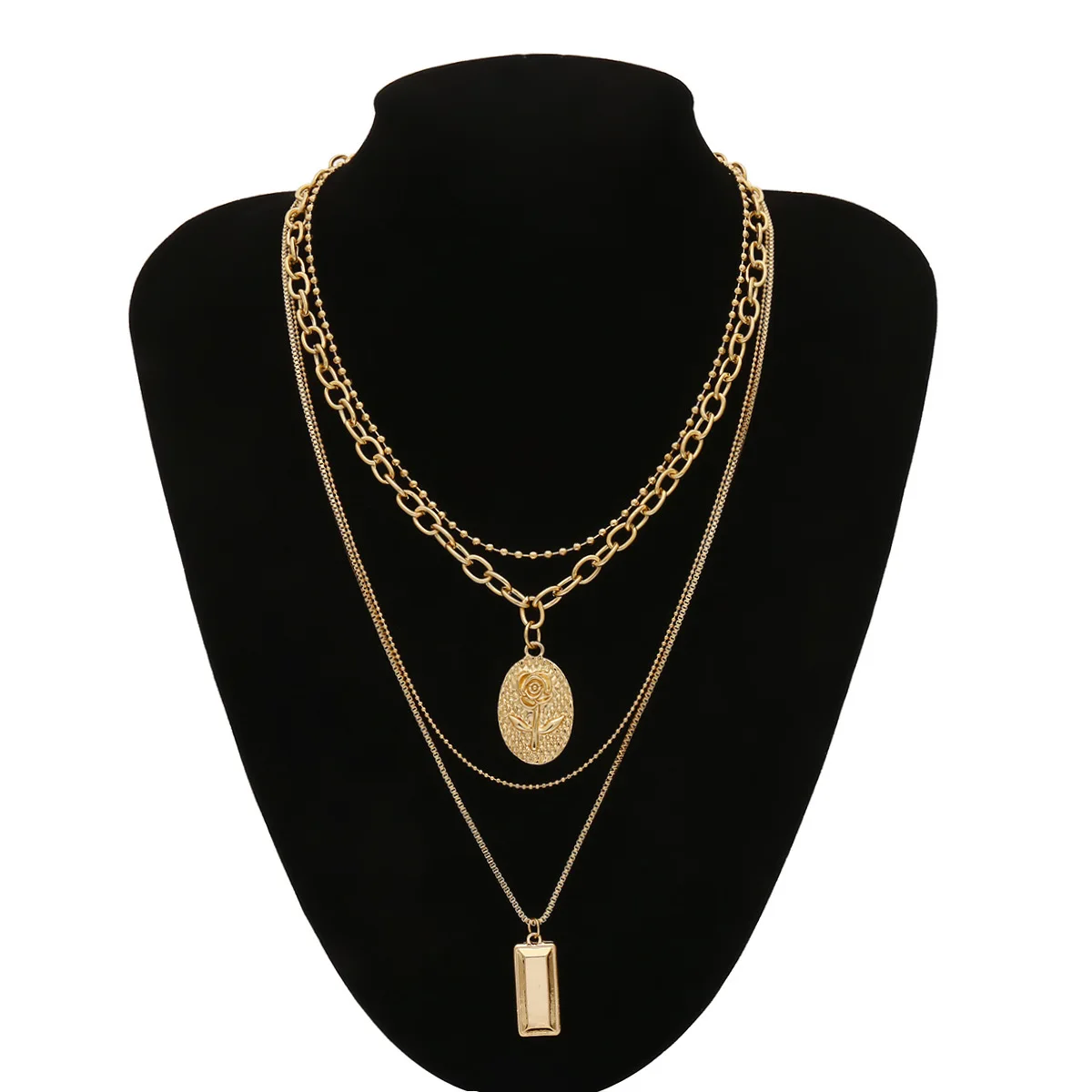 

Fashion Free Shipping Bullion Square Metal Multilayer Punk Hip hop Long Chain Simple Necklace For Women Jewelry Gifts