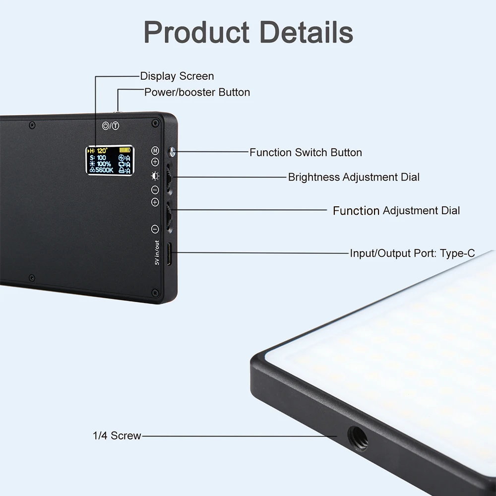 Карманный светодиодный мини светильник RGB для видеосъемки 96 + 360 цветов общий DSLR