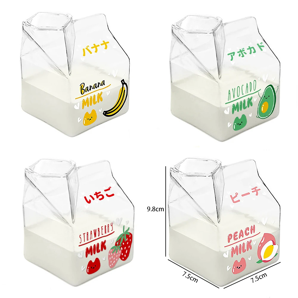 

4PCS Milk Carton Shaker Bottle Nordic Fresh Style Creative Strawberry Milk Cup Cute Fruit Heat Resistant Breakfast Leakproof Cup