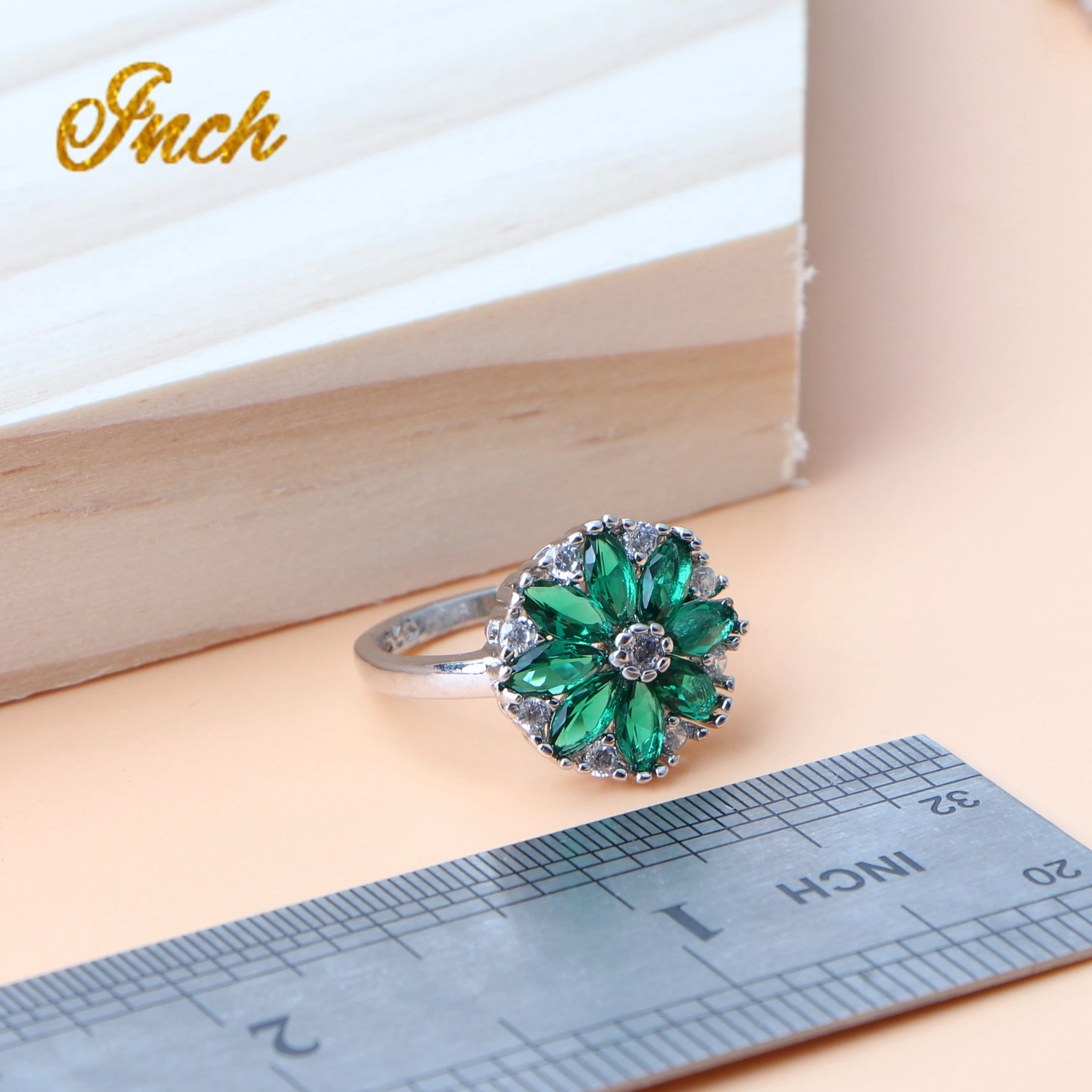 925 Sterling Silver Green Zirconia Jewelry Sets Stone Earrings For Women Wedding Pendant Rings Necklace Set Gift Box | Украшения и