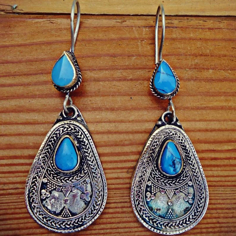 Винтажные этнические серьги капельки с красным камнем крупные ювелирные изделия