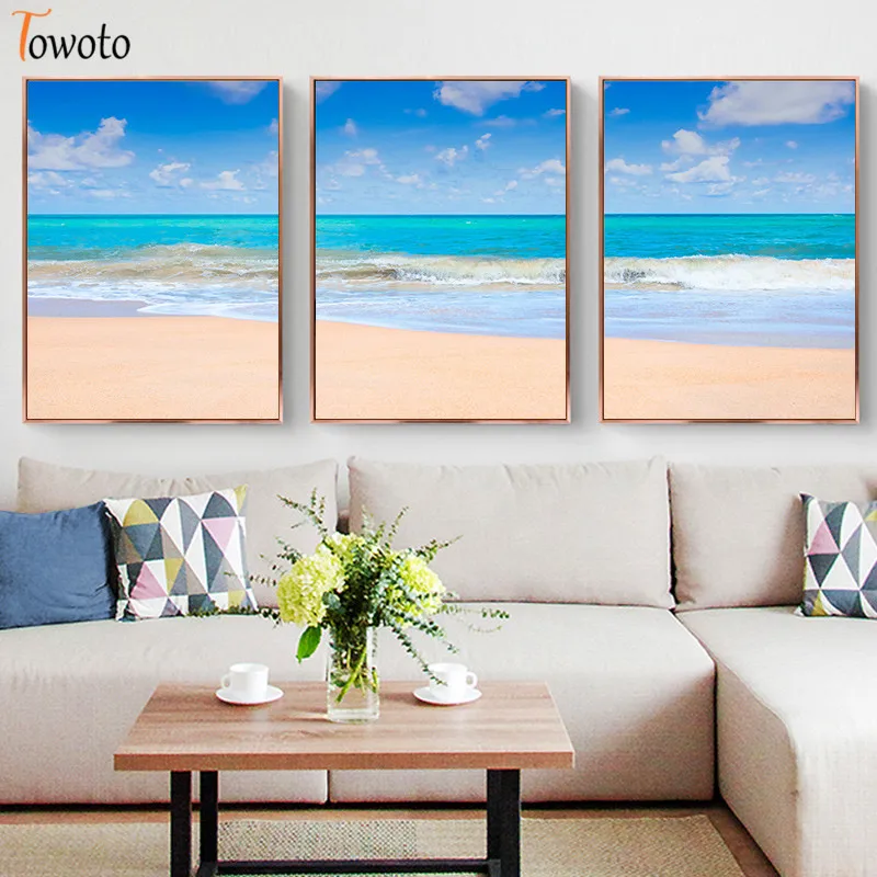 Печатный пляжный постер с синим морем волны океана искусство на стену декор в