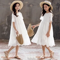 new 2021 summer girls dress with lining 100 cotton embroidery baby princess midi dress children party clothes not transparent