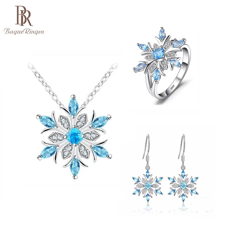 Bague Ringen Мода в виде снежинок серебряные 925 комплект ювелирных изделий Кольцо