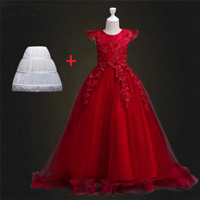Wedding Party Dress for Girls Lace First feast princess Long Dress New Exchange Dress Ball Beauty Sexy Shoulder Dress