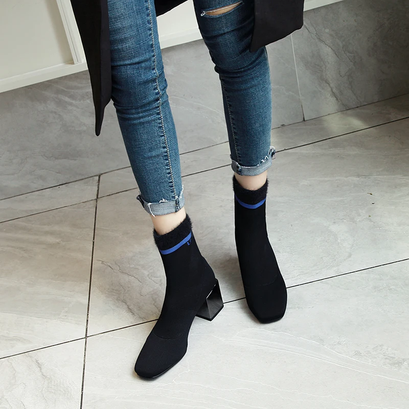 Aneikeh/Модные ботильоны с эластичными носками женские растягивающиеся ботинки на