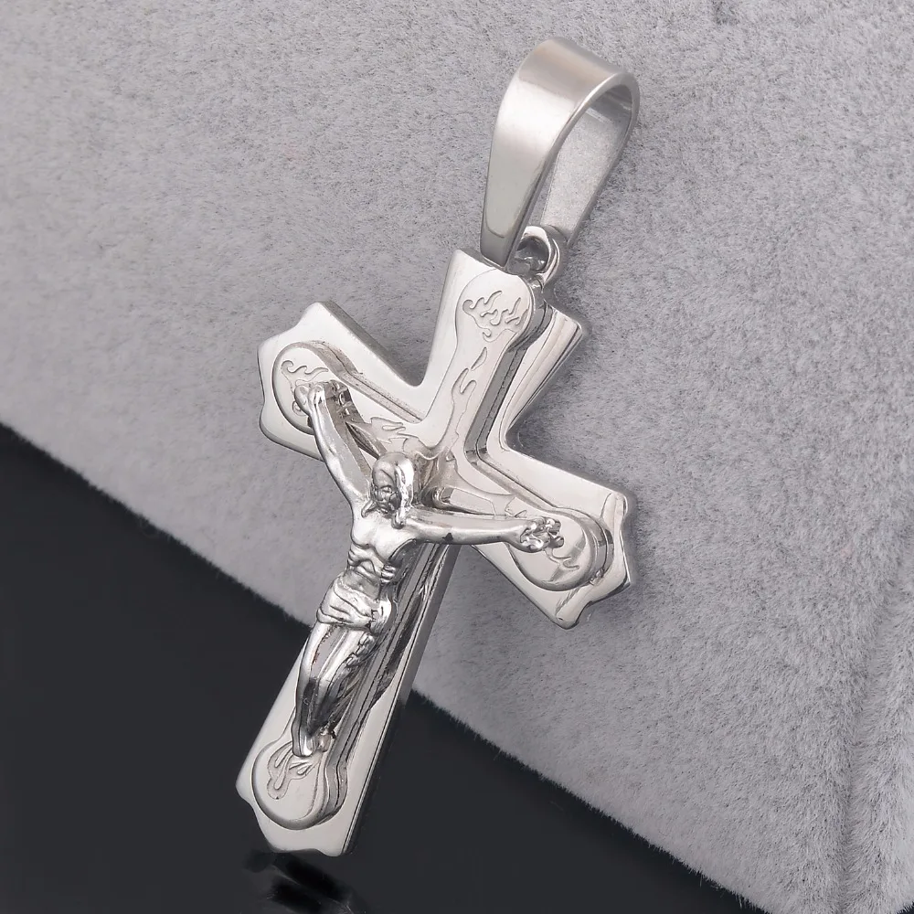 

3 Layers Wholesale Jesus Cross Pendant Necklace Stainless Steel Religious Holy Lord Necklace Jewelry