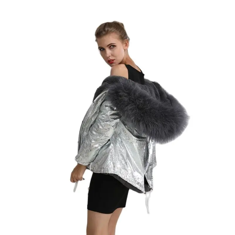 Новинка зимы 2017 меховая одежда MRS серая короткая теплая парка с большим