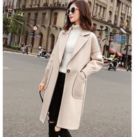 small tweed coat womens middle long spring korean loose and thin woolen coat
