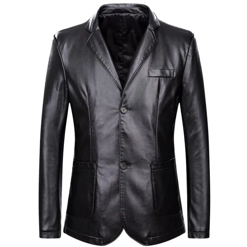 

New Autumn leather men's jacket Casual business suit collar Faux leather black coat marc clothes large size