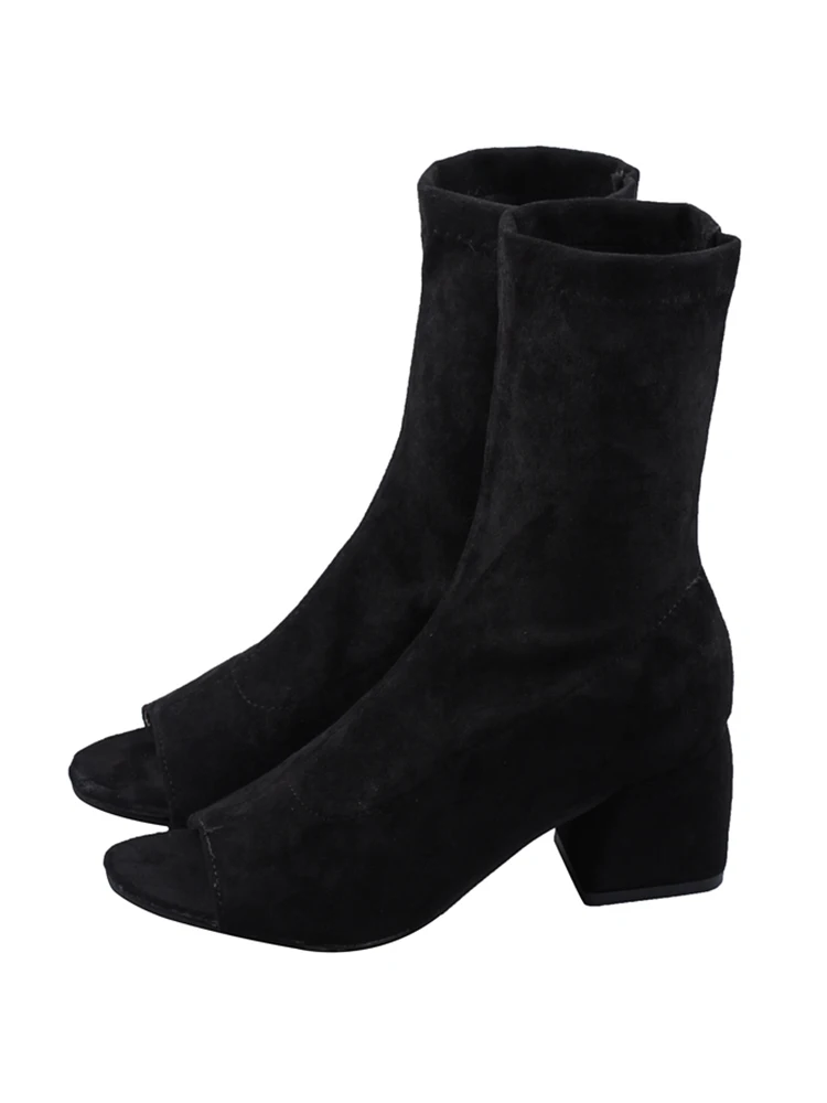 Женские ботинки с открытым носком Новинка осени 2019 толстые тонкие