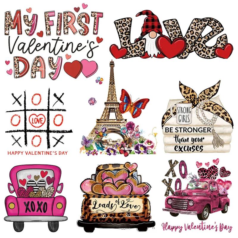 

Valentine's Day Patch Iron-on Transfers For Clothes Cartoon Letter Love Applique Heat Thermal Transfer For Clothing Stickers DIY