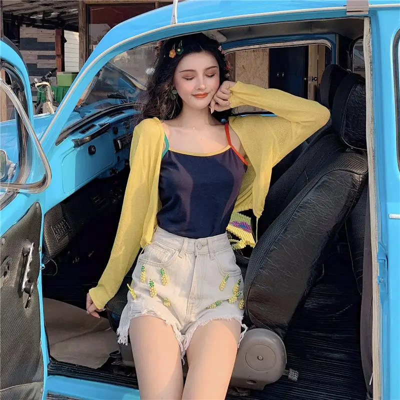 Комплект из 3 предметов Летние повседневные синие женские пальто с тонкими