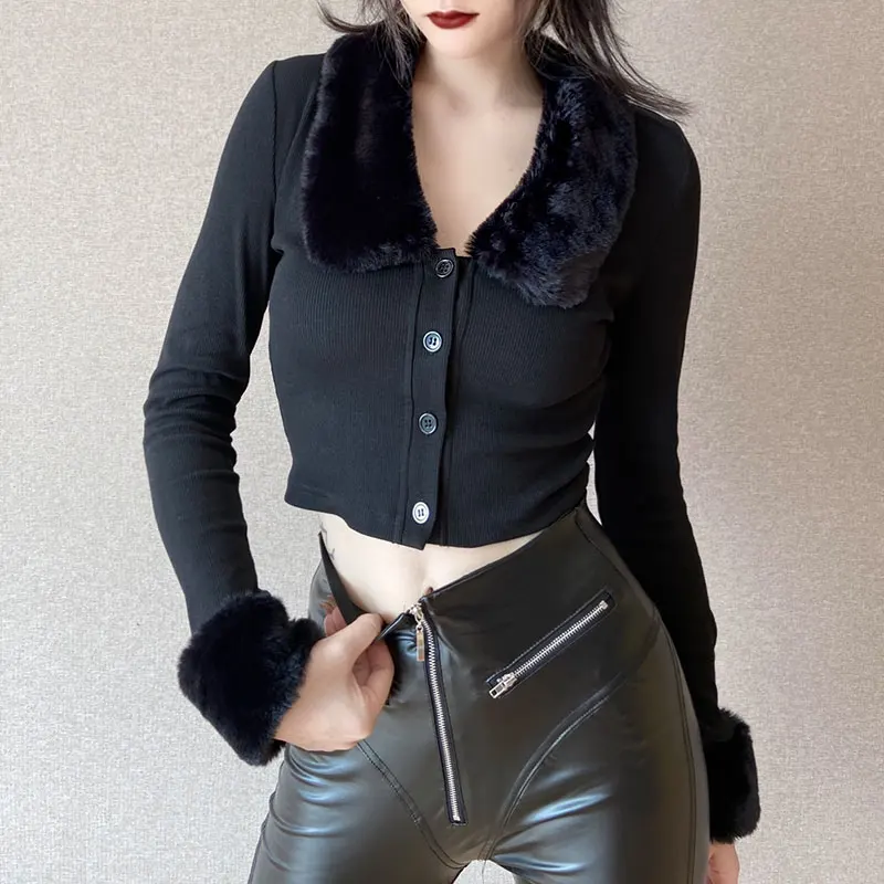 Женский винтажный кардиган InsGoth черный в стиле Харадзюку лоскутный с длинными