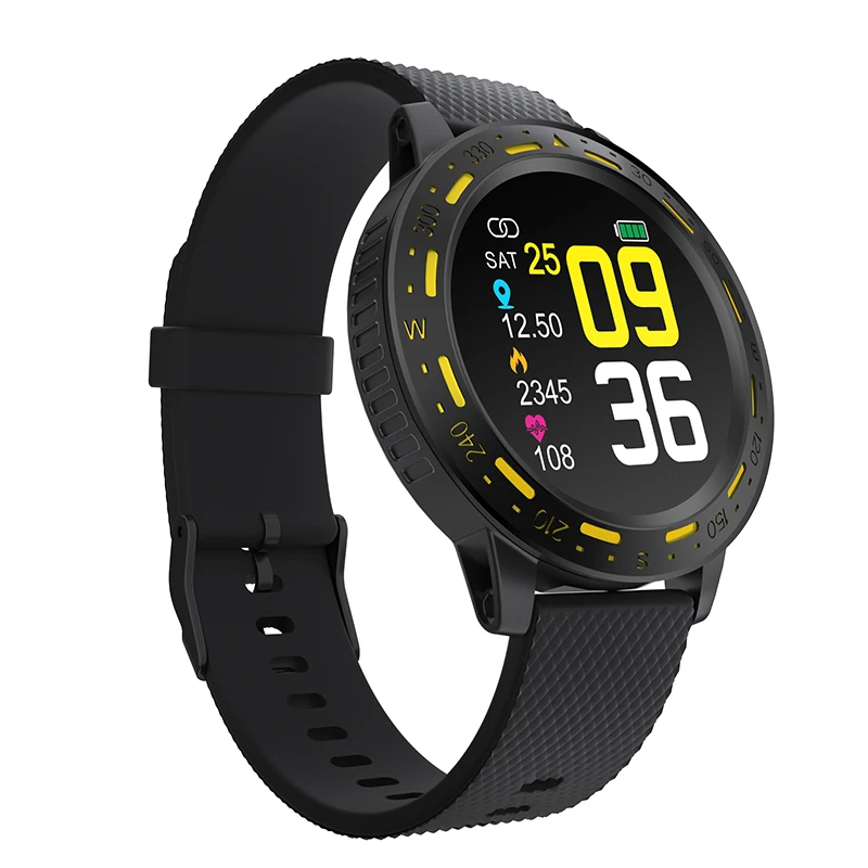 Black Strap-Yellow Смарт-часы ESEED S18, мужские, IP67, водонепроницаемые, 1,3 дюймов, полный сенсорный экран, долгий режим ожидания, heart rete, спортивные Смарт-часы для samsung, xiaomi - Цвет: Black Strap-Yellow