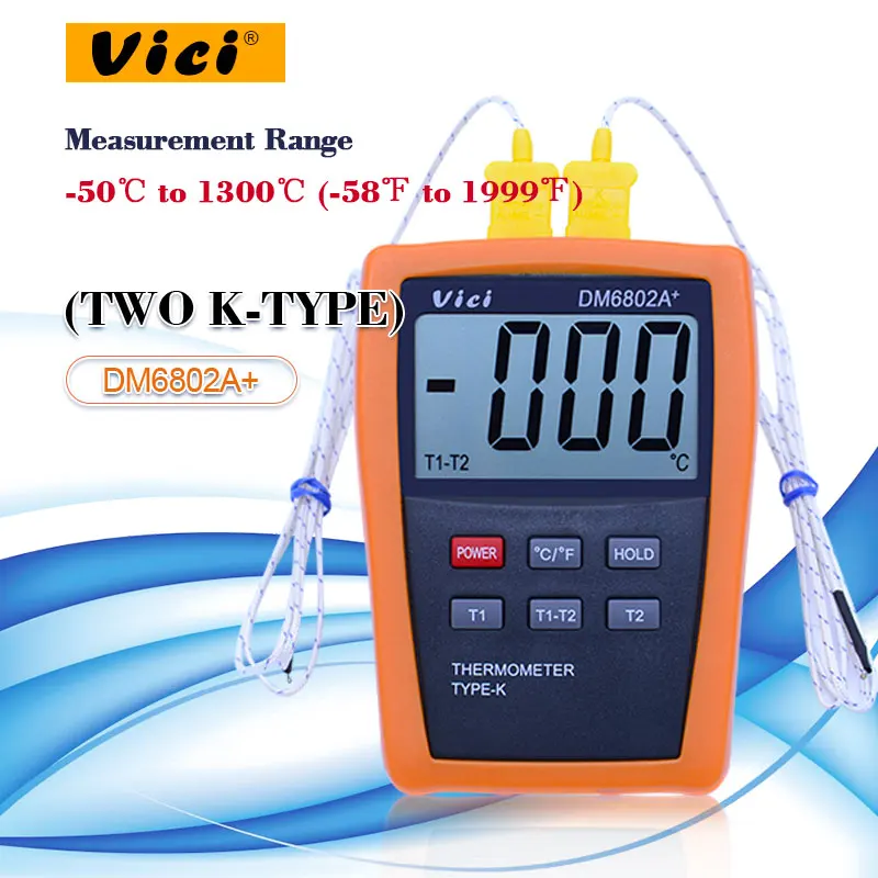 VICI DM6802A + ЖК цифровой термометр измеритель температуры двухканальный k тип зонды