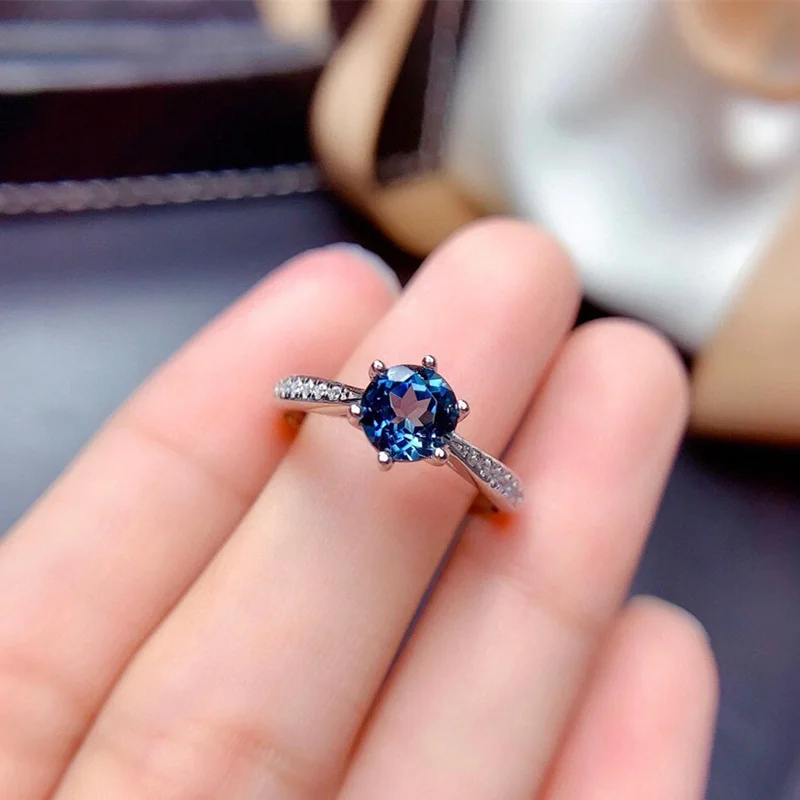 

MDINA 6MM Topaz Rings silver 925 Fine Jewelry for Women Engagement Anniversary Gift Natural London Blue Gemstones Classic Style