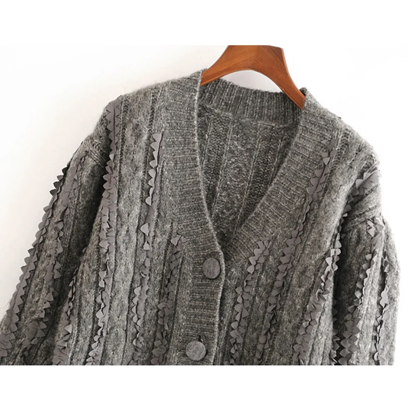 Женский жаккардовый кардиган винтажный однобортный свитер с V образным вырезом и