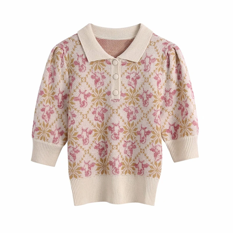 

ZXQJ Vintage Women Animal Jacquard Sweaters 2021 Fashion Ladies Knitted Tops Elegant Female Chic Turn Down Collar Pullovers