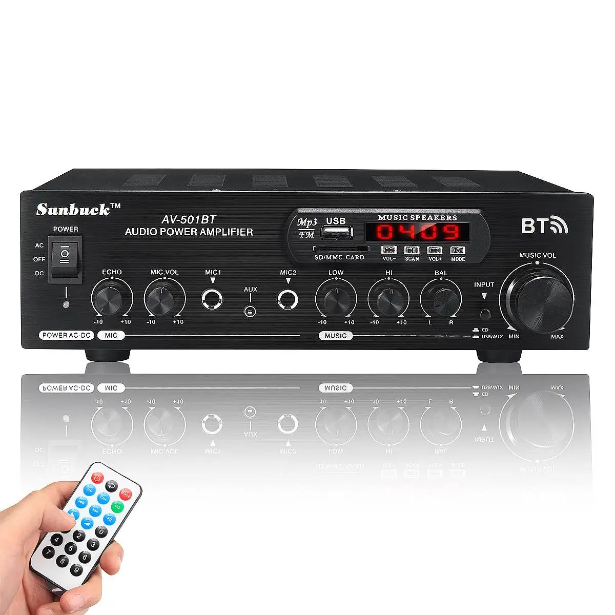 

2000W 12V/110V-220V Home Car bluetooth Power Amplifier With Remote Control HiFi Stereo Digital AMP 2x Mic AUX USB SD Card Input