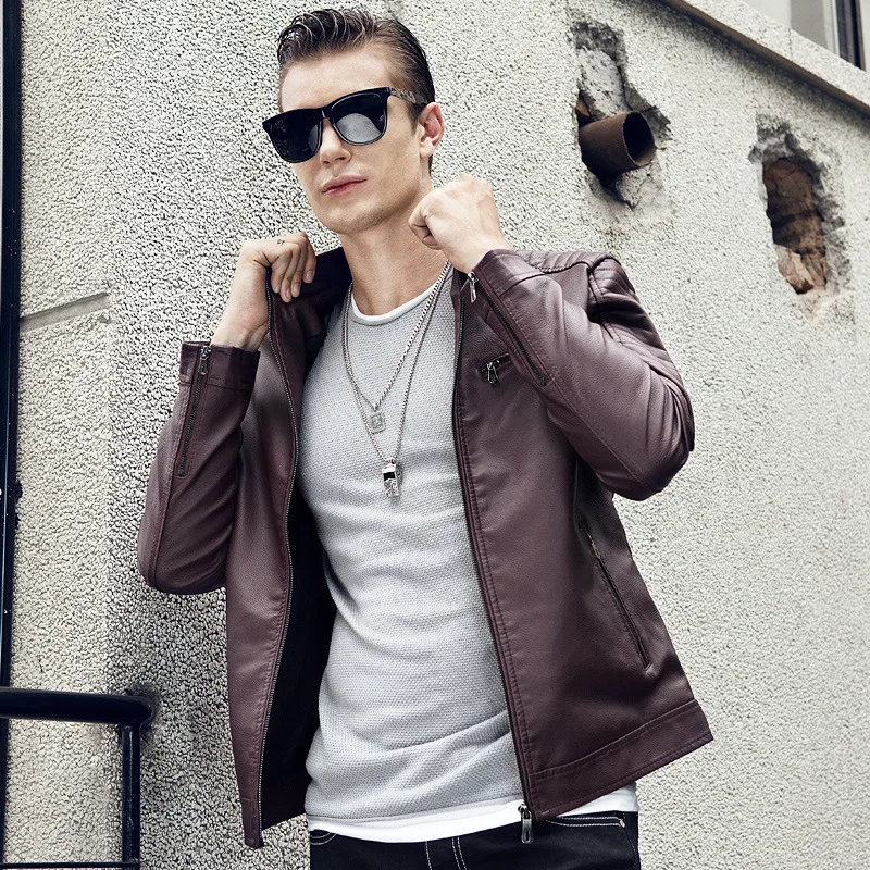 EICHOS мужские кожаные куртки бомберы модная синяя красная мотоциклетная куртка