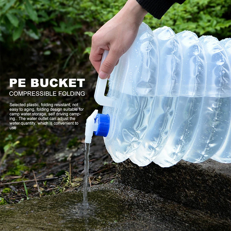 

Outdoor camping PE Folding Bucket Portable folding water bag Covered plastic water bag 5L/10L/15L