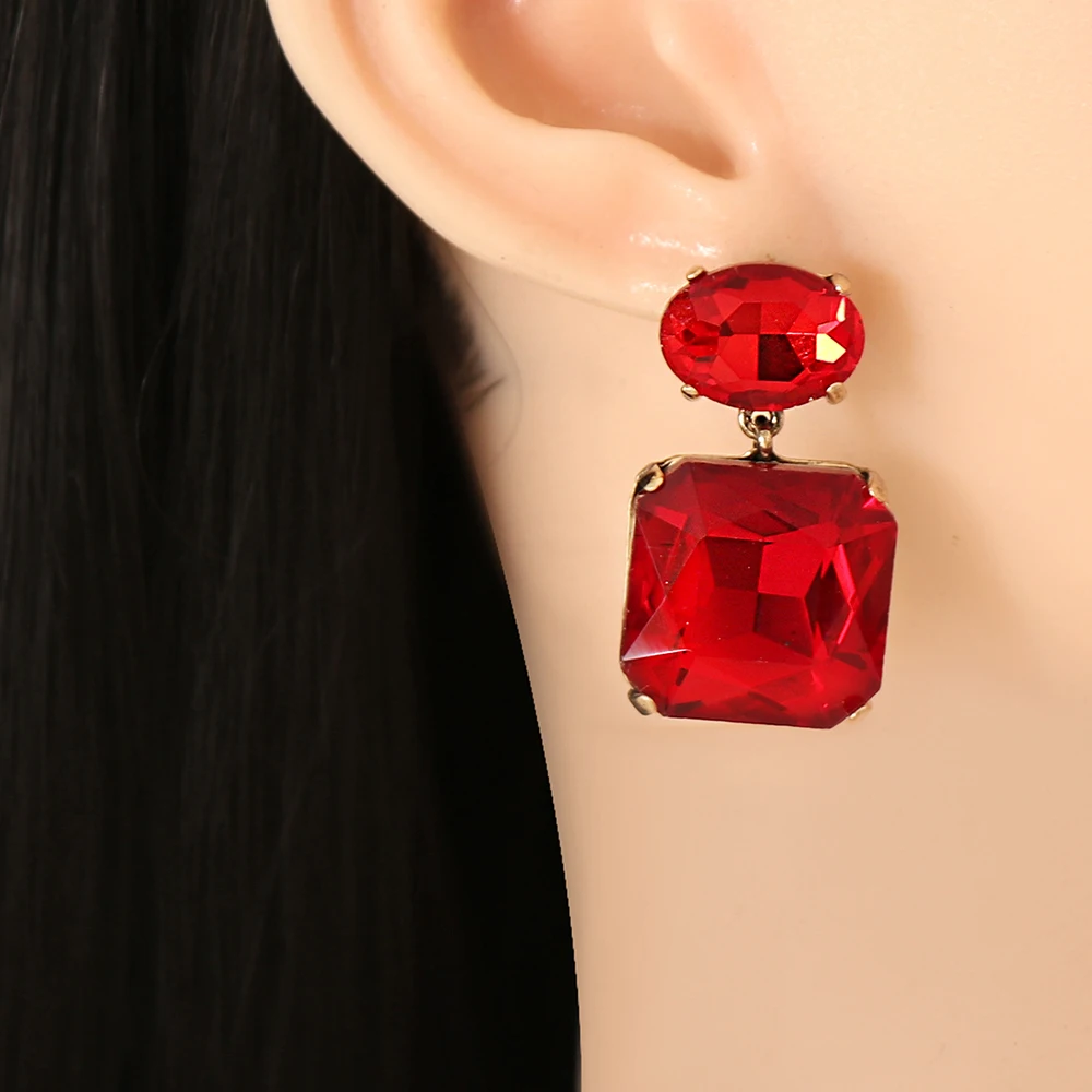 

Wholesale Red Crystal Dangle Earrings Za New Vintage Statement Geometric Hanging Earrings For Women 2021 Pendientes Jewelry Sale