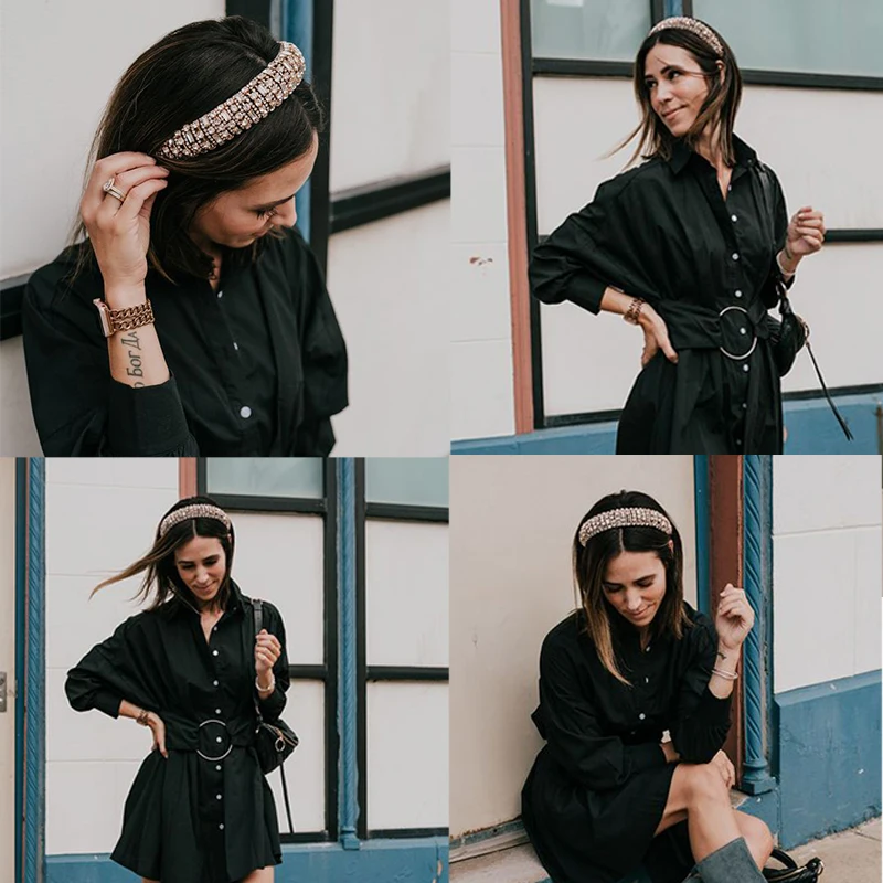 Женский широкий обруч для волос AWAYTR Серебристый со стразами и подкладкой