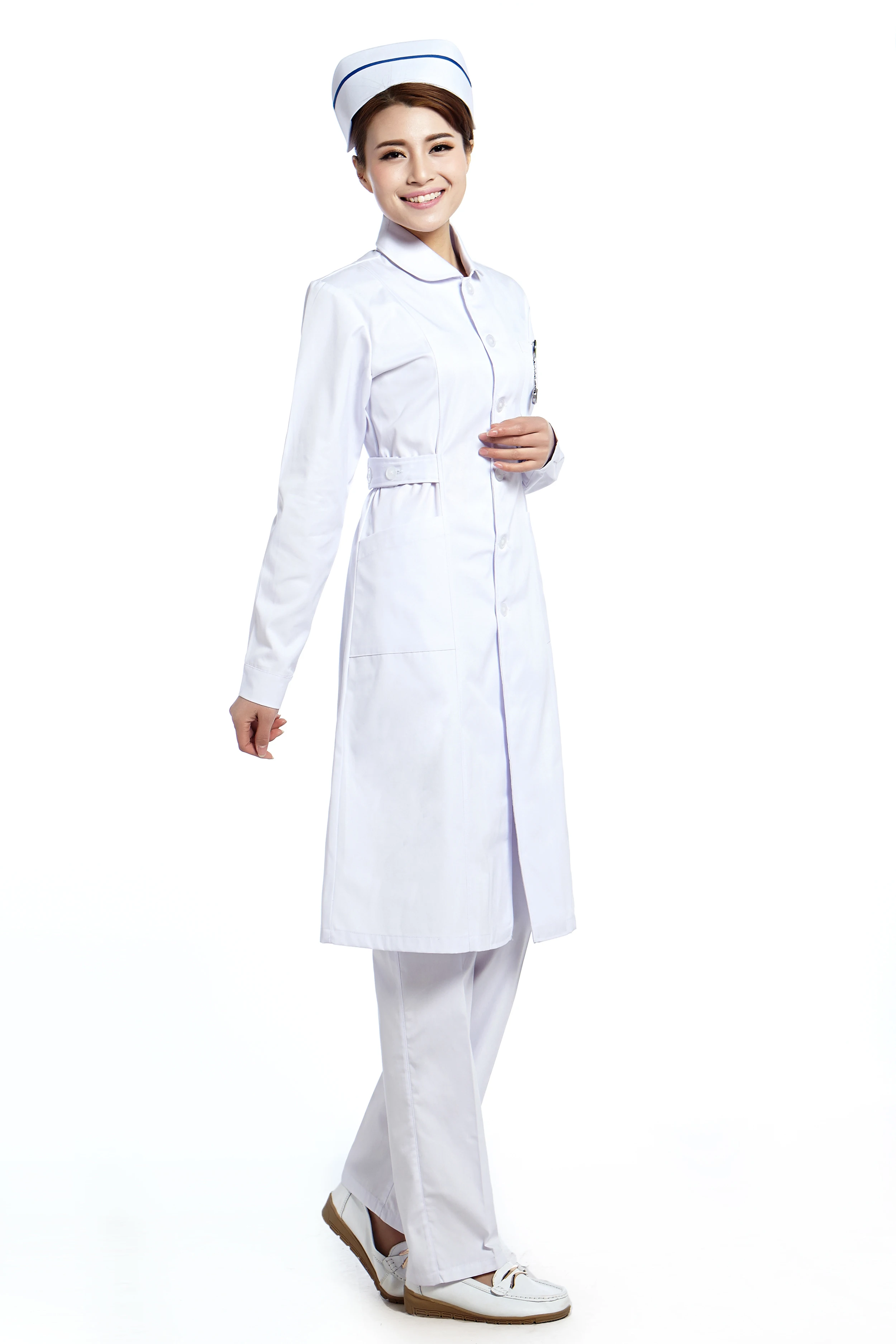 С длинным рукавом Белое платье медсестры для Рабочая одежда больниц медицинская