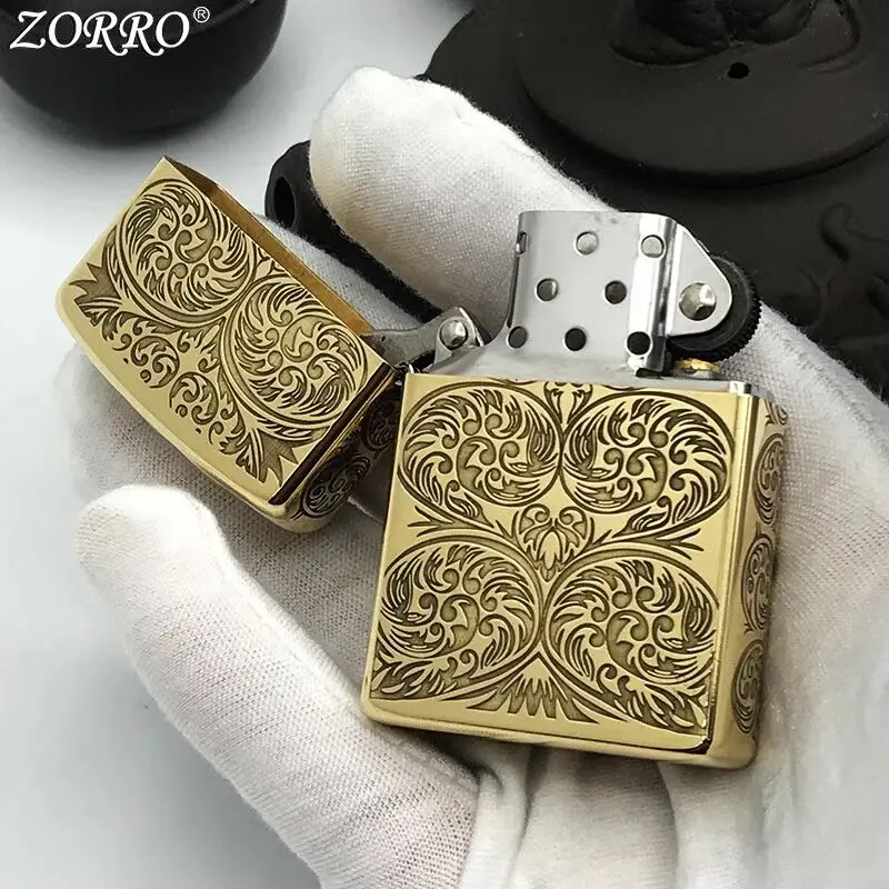 Zorro медная керосиновая зажигалка с рисунком травы династии Тан изысканная