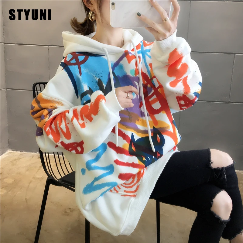 Женская осенне зимняя Свободная Толстовка Bts с принтом Повседневный Ретро