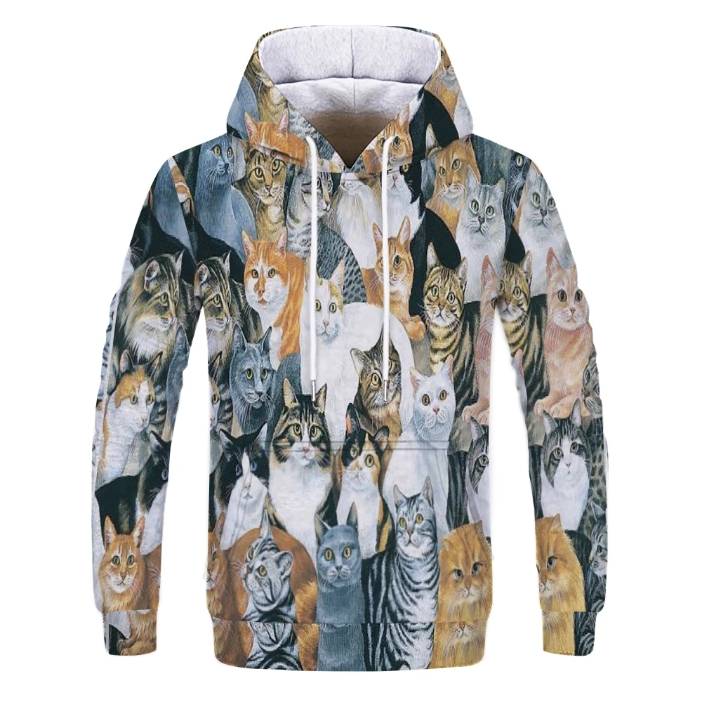 

Autumn and winter fashion men's and women's Harajuku hoodie, oversized, men's 3D printed hoodie healing cat theme