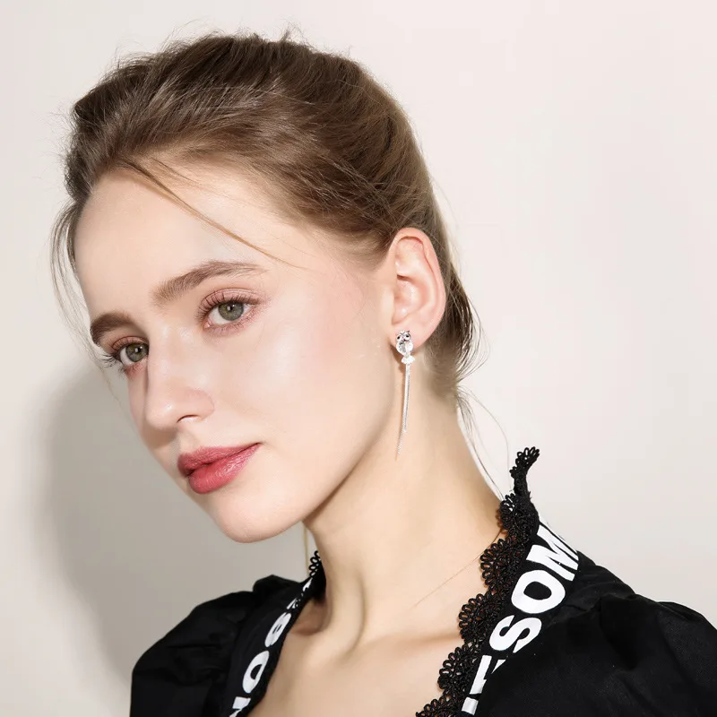 Модные длинные серьги с кисточками в виде совы стразы подвески голубыми