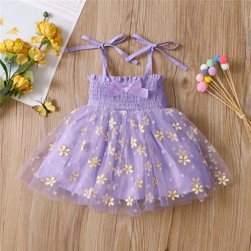 Летнее платье для маленьких девочек Повседневное принцессы с цветочным принтом