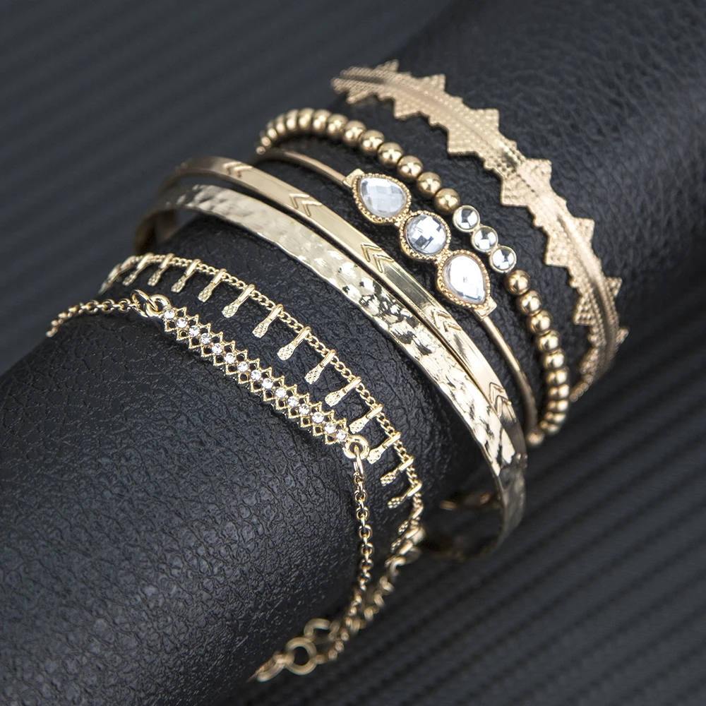 7 шт./компл. богемные Золотой Цвет лист кристалл опал браслет набор для Для женщин