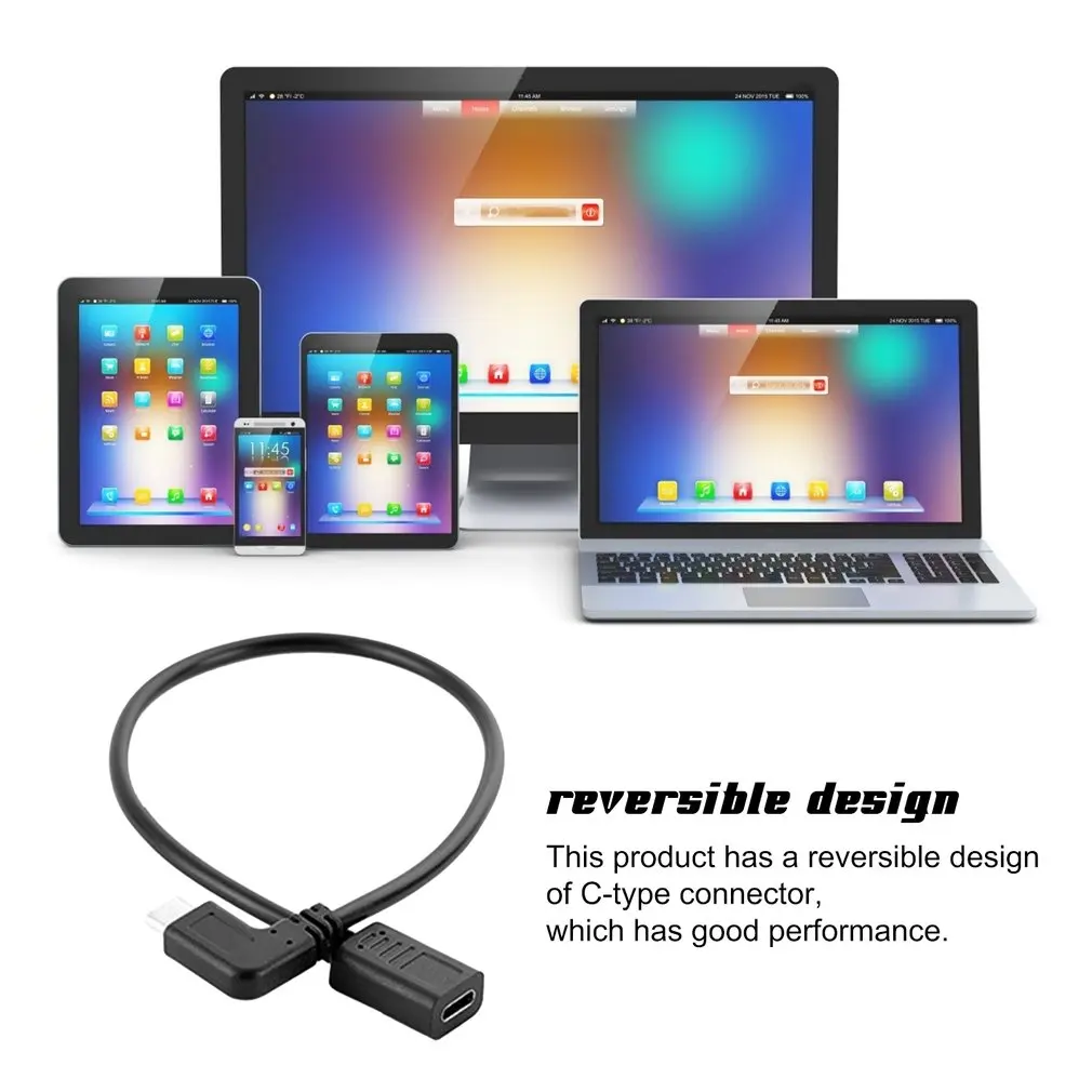 

0.3 Meters Reversible Design Type C USB 3.1 90 degree Male to USB-C Female Extension Data Cable Extender Cord