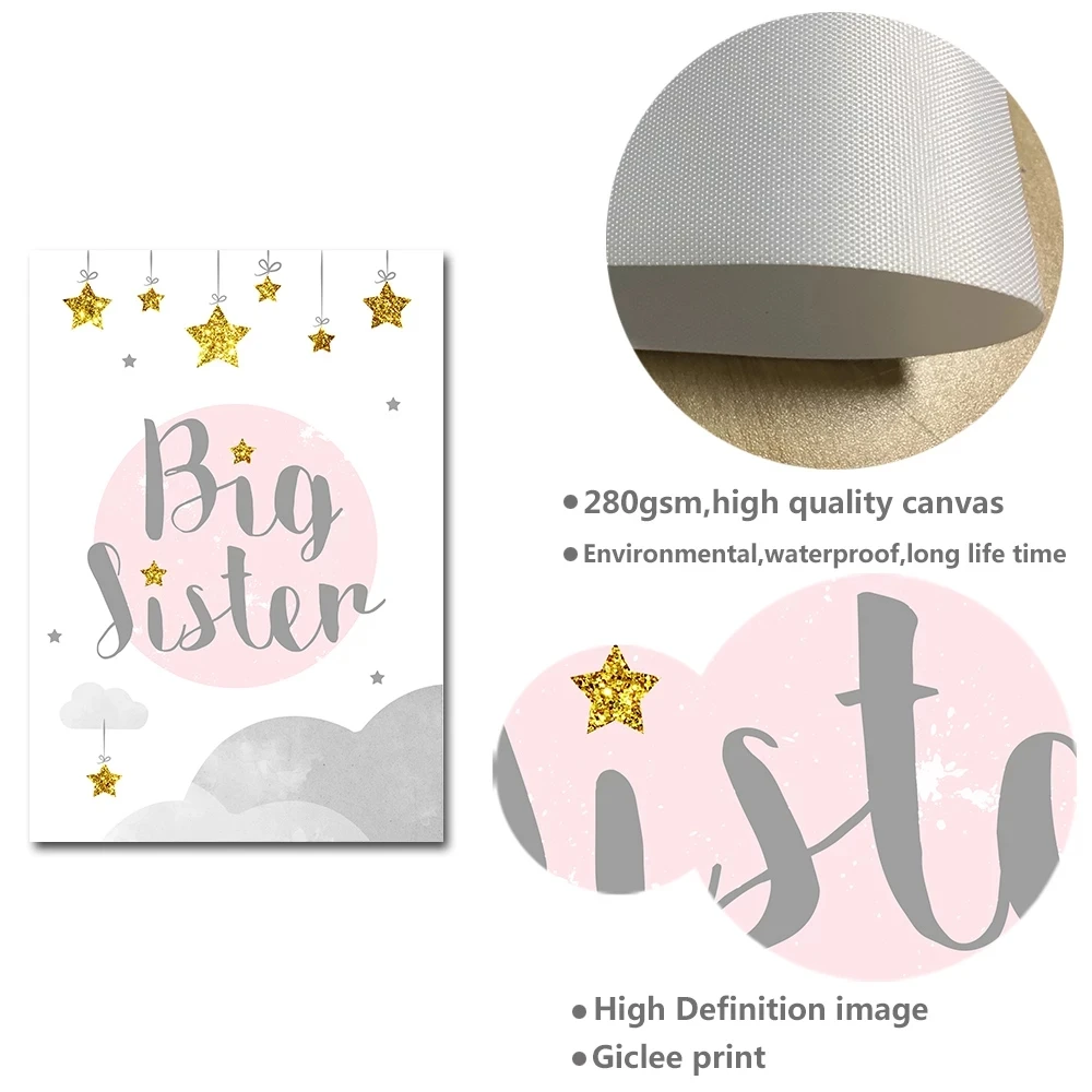 

Big Sister Funny Child Poster Wall Art Nursery Quotes Print Canvas Painting Nordic Kid Decoration Picture Baby Girl Room Decor