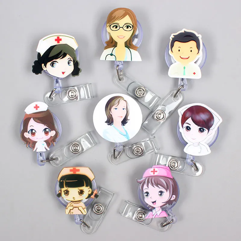 

For Hospital Doctor And Nurse Clown Retractable Badge Card Holder Reel Girl Nurse Exhibition Enfermera Boy Girl Name Card Chest