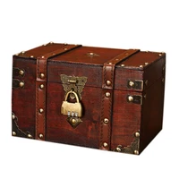 retro treasure chest with lock vintage wooden storage box antique style jewelry organizer for wardrobe jewelry box trinket box l