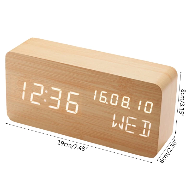 

Modern Wooden Wood Digital LED Desk Alarm Clock Thermometer Wireless Charger With Qi Wireless Charging Pad Alarm Clock L